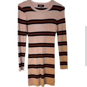 Lulu's Long Sleeve Striped sweater Dress in Cream and Brown